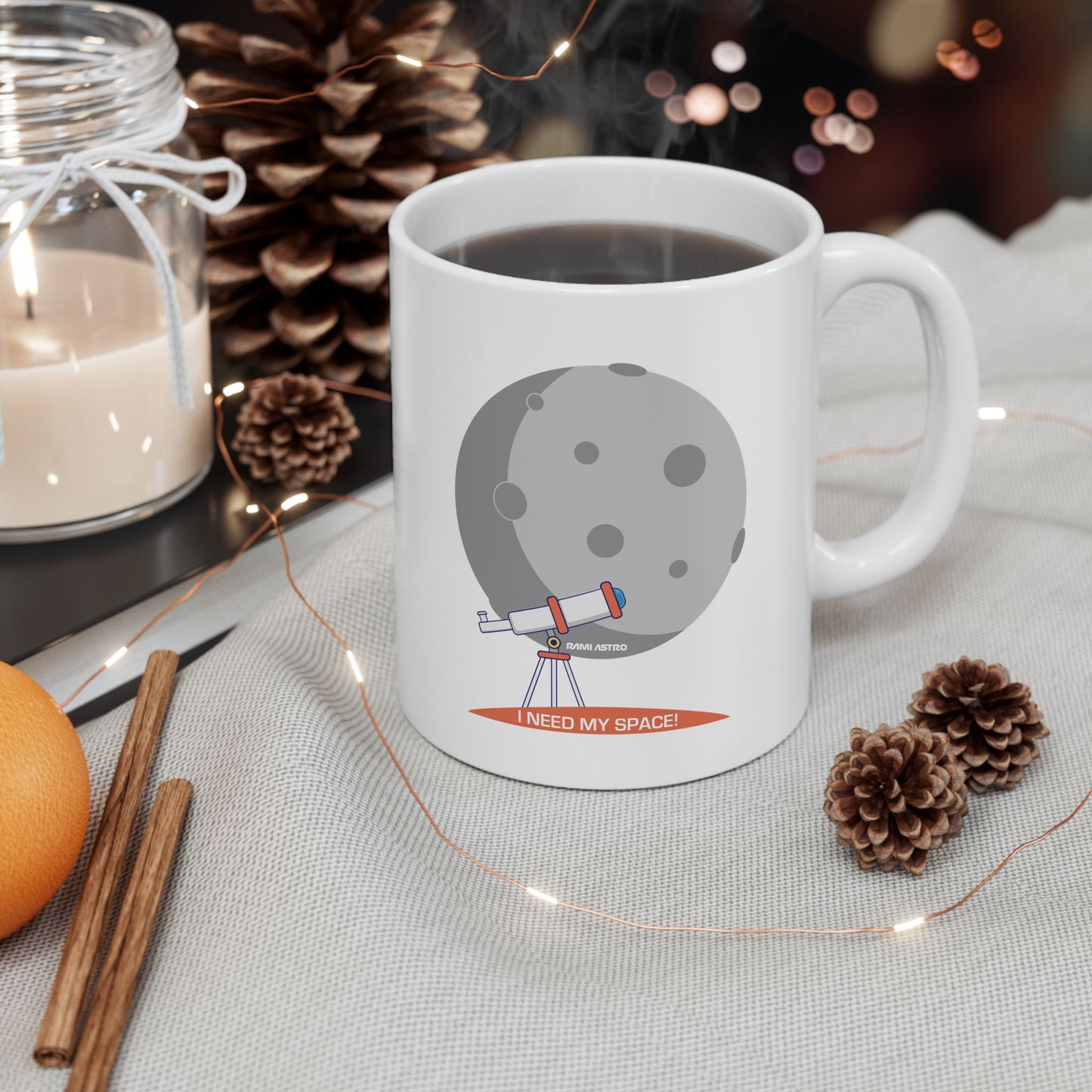 Celestial Views: Moon and Telescope Ceramic Mug, (11oz, 15oz)