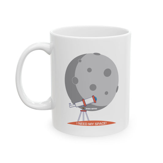 Celestial Views: Moon and Telescope Ceramic Mug, (11oz, 15oz)